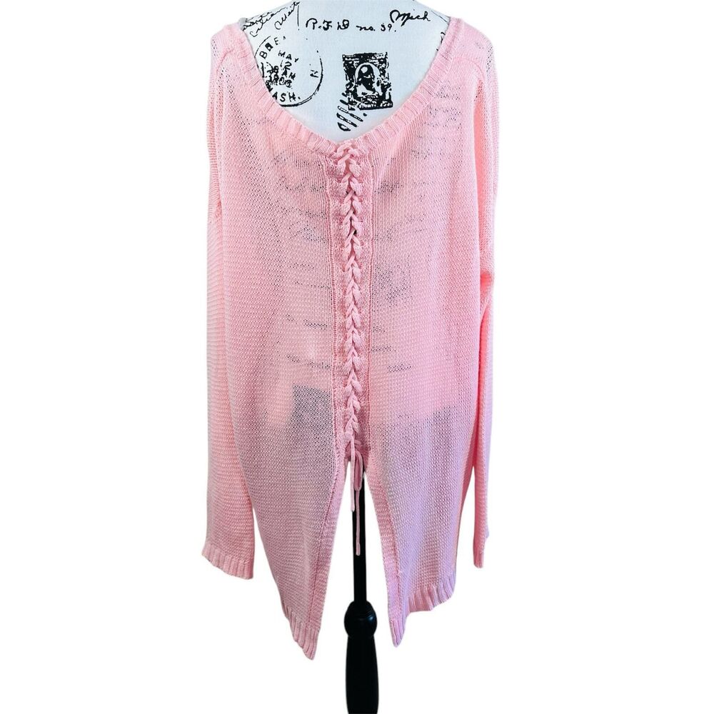 Mine Girly Daisy Print Long Sleeve Corset Back Knit Pullover Sweater Top Edge 3X - Picture 2 of 16